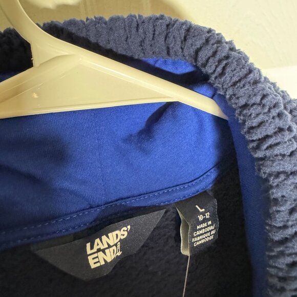 Lands' End Sherpa Pullover Hoodie Kids Size Large 10-12 Deep Sea Navy Blue NWT! - Picture 3 of 5